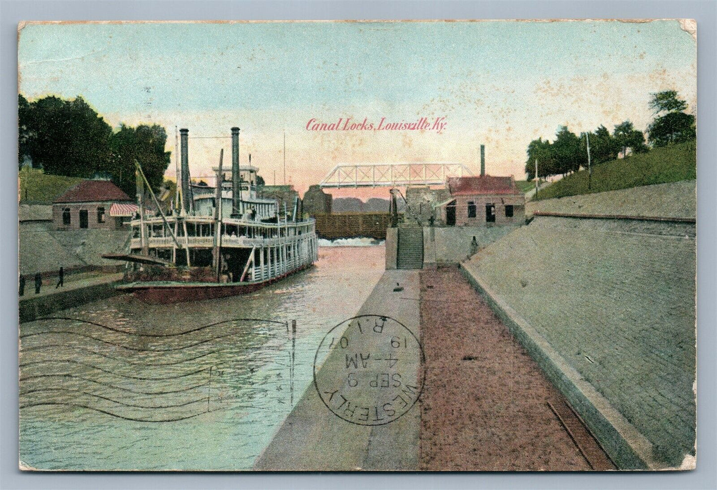 LOUISVILLE KY CANAL LOCKS ANTIQUE POSTCARD