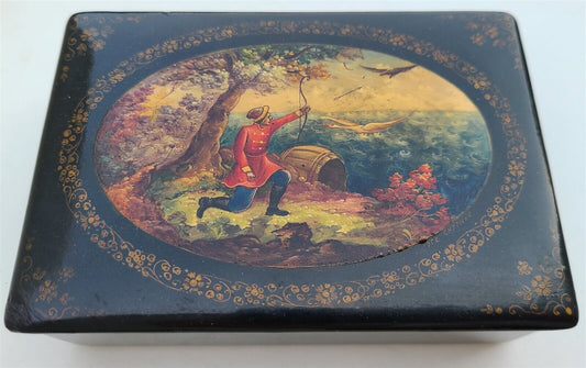 RUSSIAN MSTERA LACQUER BOX HAND PAINTED VINTAGE unique