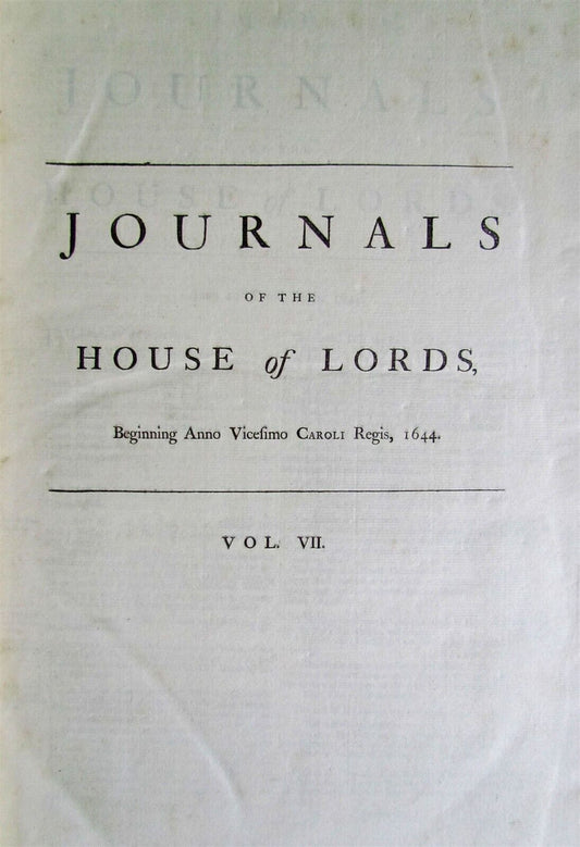 JOURNALS OF THE HOUSE OF LORDS 1644-1645 large folio antique in ENGLISH