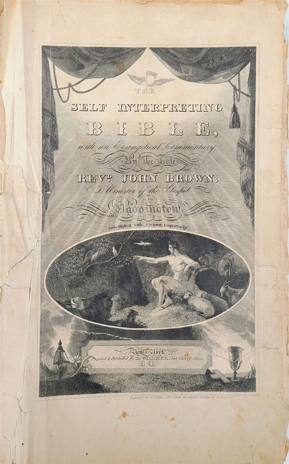 1820 JOHN BROWN BIBLE ENGLISH Self-Interpreting antique FOLIO AMERICANA NEW YORK