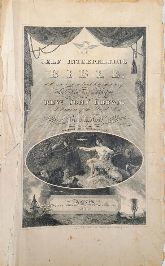 1820 JOHN BROWN BIBLE ENGLISH Self-Interpreting antique FOLIO AMERICANA NEW YORK