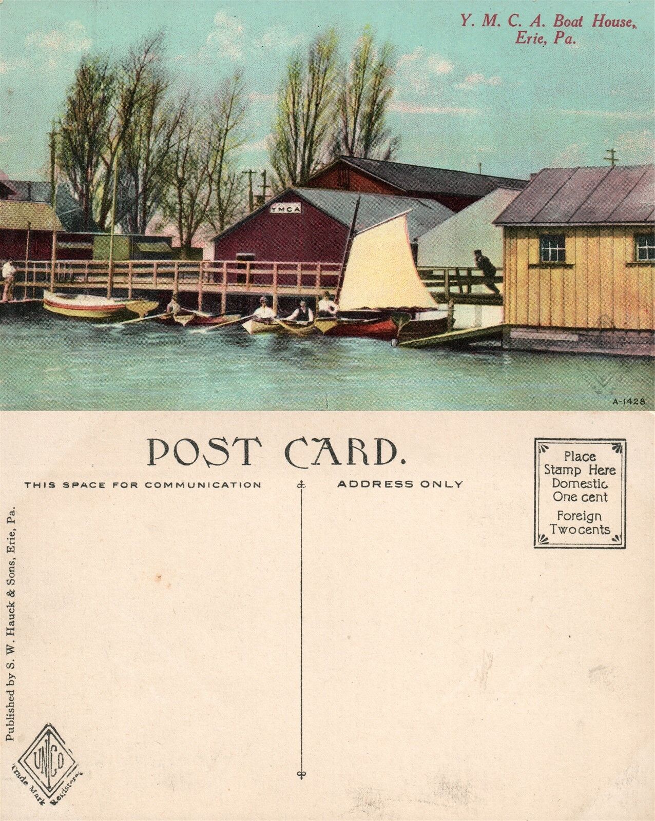 ERIE PA Y.M.C.A. BOAT HOUSE ANTIQUE POSTCARD