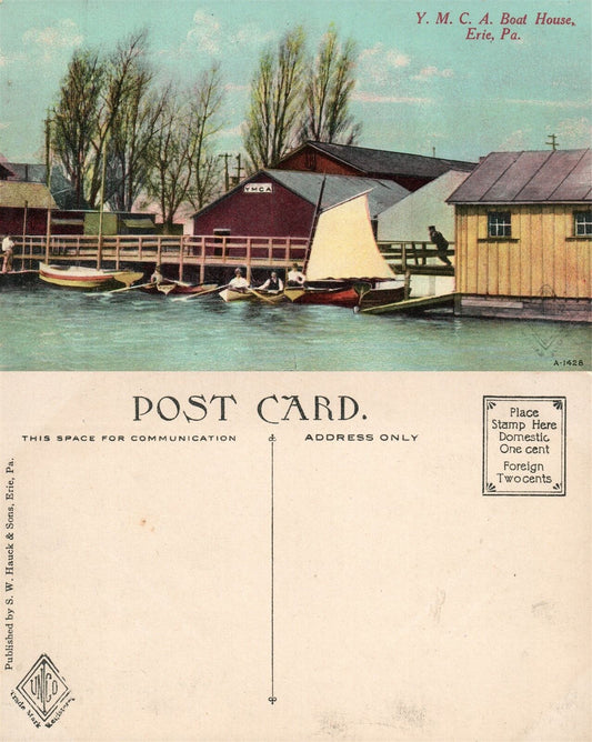 ERIE PA Y.M.C.A. BOAT HOUSE ANTIQUE POSTCARD