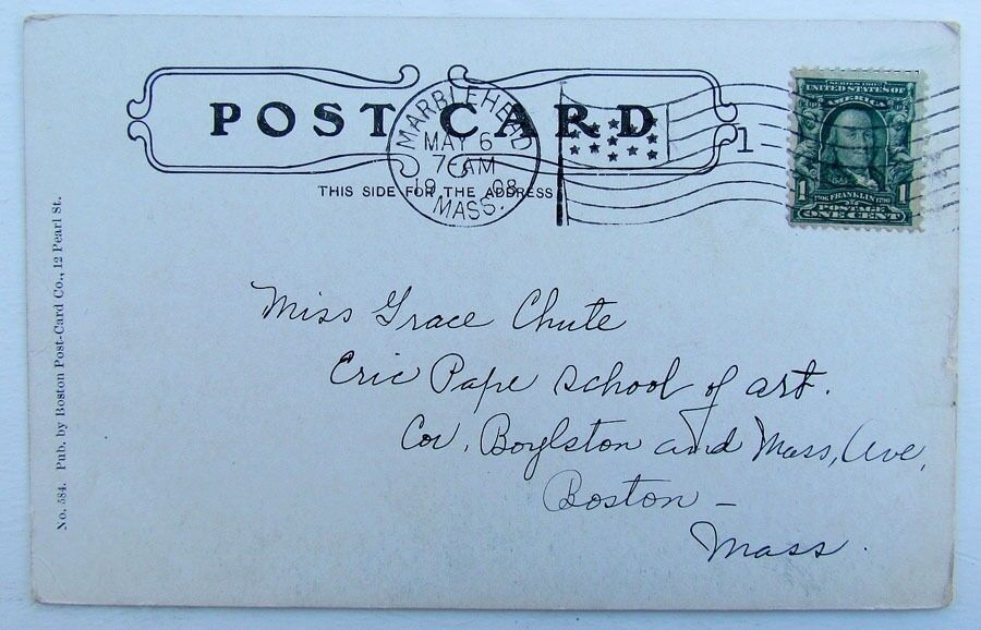 VINTAGE 1908 UNDIVIDED POSTCARD FRONT STREET MARBLEHEAD MASS.