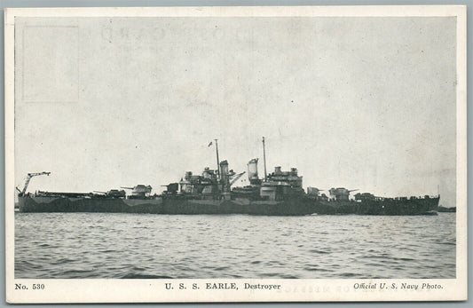 MILITARY SHIP USS EARLE DESTROYER ANTIQUE POSTCARD