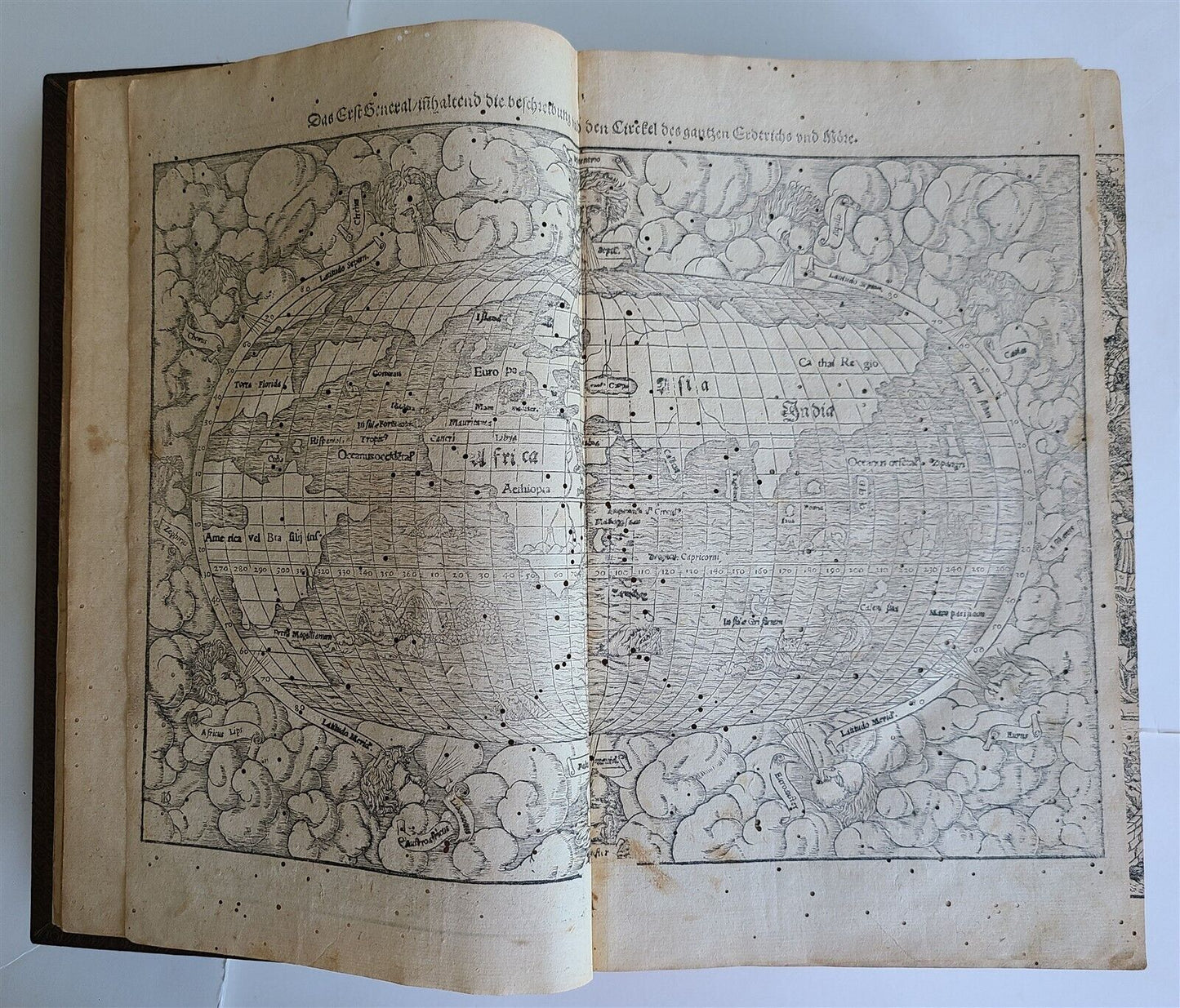 1578 COSMOGRAPHY by Sebastian Munster antique RARE ILLUSTRATED w/ MAPS PIGSKIN