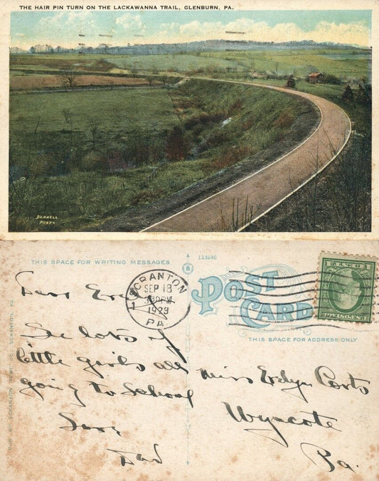 GLENBURN PA HAIR PIN TURN ON LACKAWANNA TRAIL ANTIQUE POSTCARD railroad railway