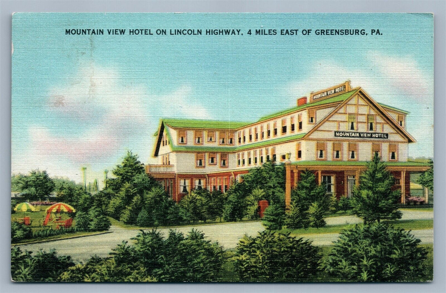 GREENSBURG PA MOUNTAIN VIEW HOTEL ADVERTISING VINTAGE POSTCARD