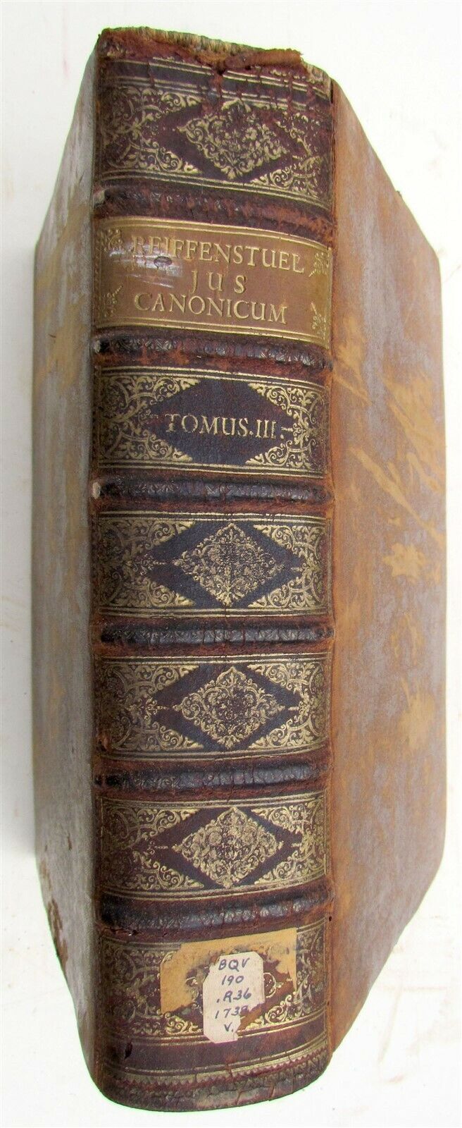 1745 JUS CANONICUM UNIVERSUM LEATHER BINDING FOILO ANAGLETO REIFFENSTUEL ANTIQUE