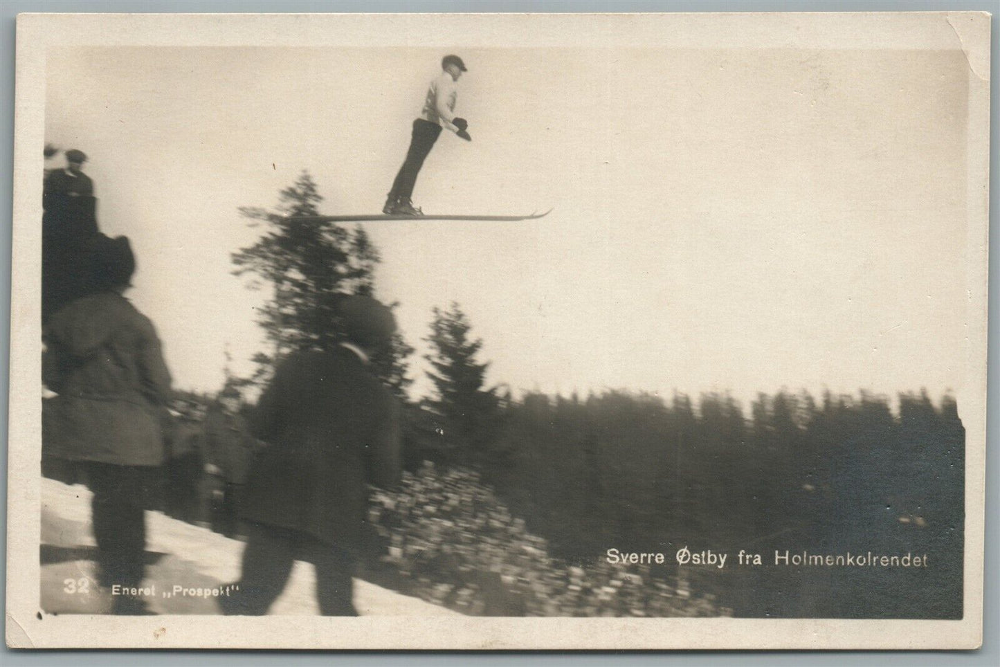 JUMPING SKIER SCENE ANTIQUE REAL PHOTO POSTCARD RPPC