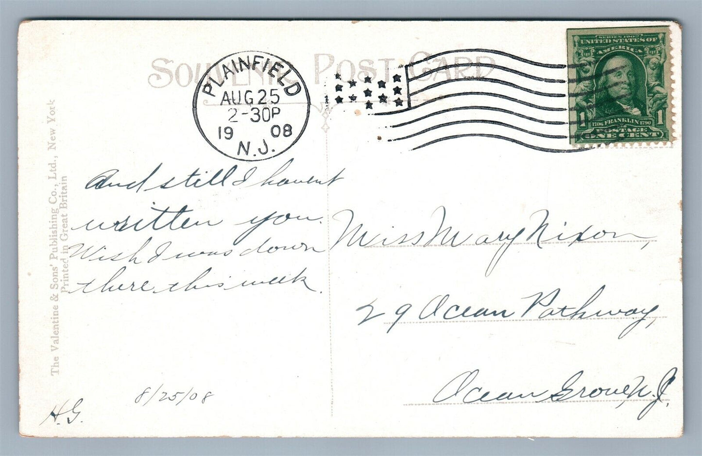 PLAINFIELD NJ VILLA ELSINORE ANTIQUE POSTCARD