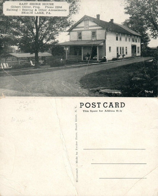 BEACH LAKE PA EAST SHORE HOUSE HOTEL VINTAGE POSTCARD