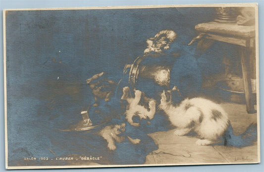 CATS PLAYING ANTIQUE REAL PHOTO POSTCARD RPPC