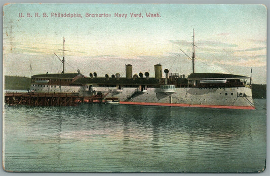 MILITARY SHIP USS PHILADELPHIA ANTIQUE POSTCARD