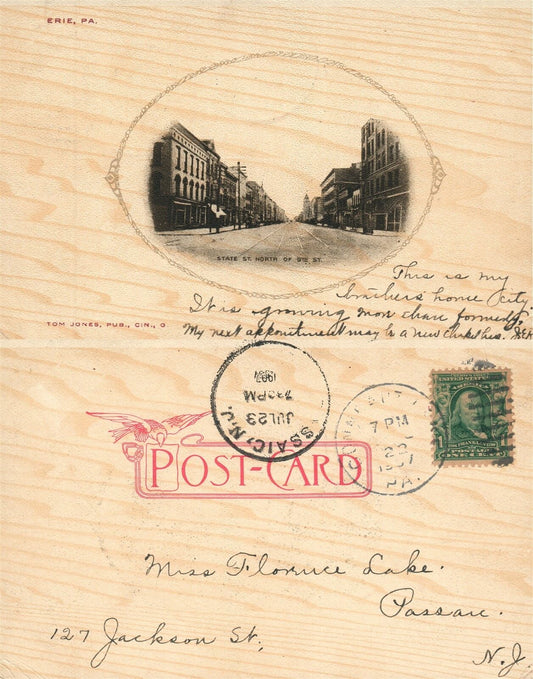 ERIE PA STATE STREET 1907 UNDIVIDED ANTIQUE POSTCARD