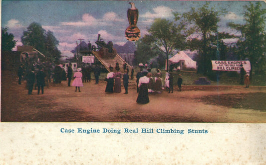 CASE ENGINE DOING REAL HILL CLIMBING STUNTS ANTIQUE POSTCARD