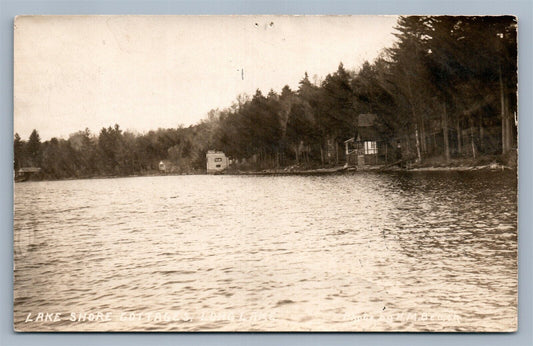 LONG LAKE NY SHORE COTTAGES ANTIQUE REAL PHOTO POSTCARD RPPC