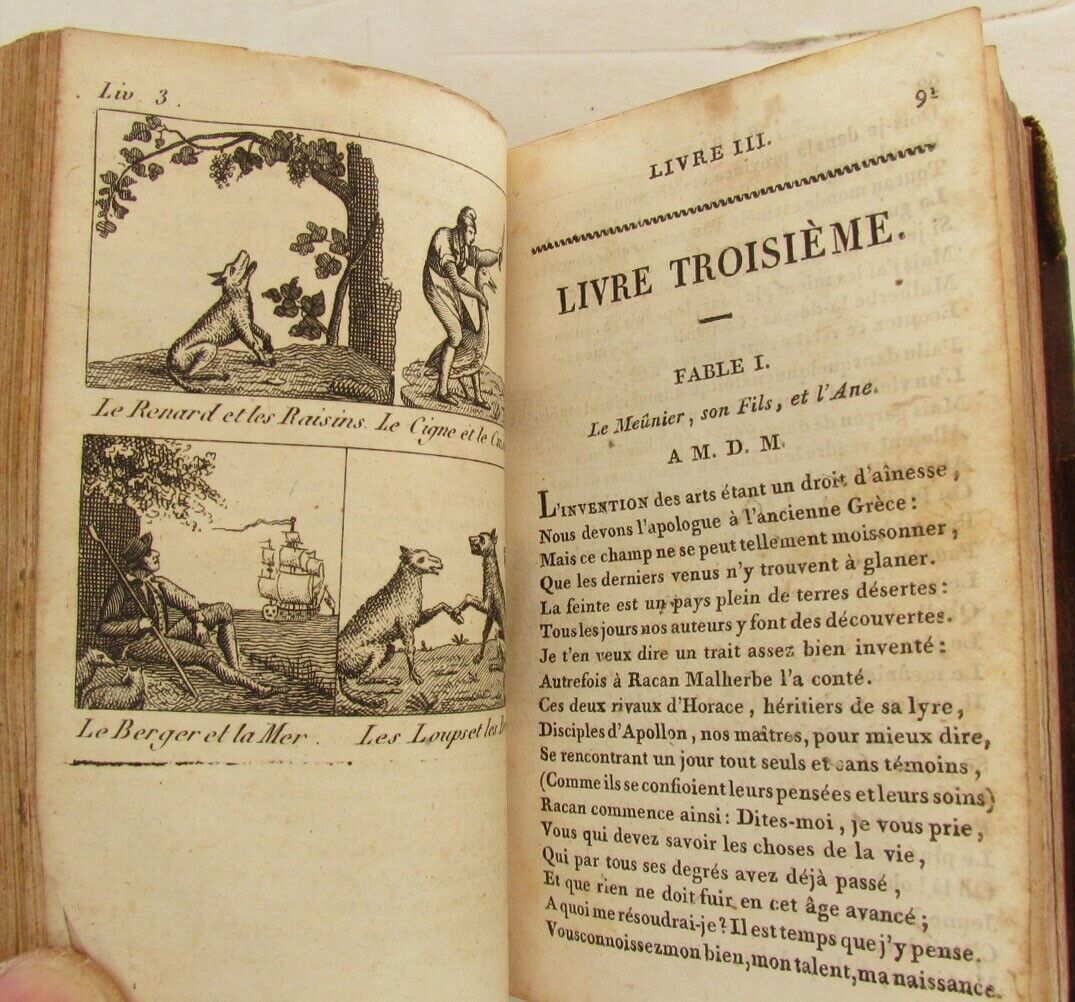 FABLES DE LA FOUNTAINE 1824 ANTIQUE ILLUSTRATED SMALL FRENCH BOOK