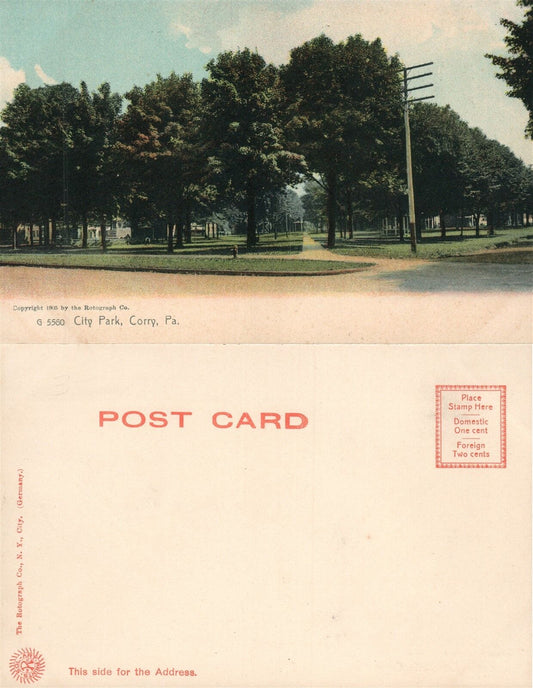 CORRY PA CITY PARK ANTIQUE UNDIVIDED POSTCARD
