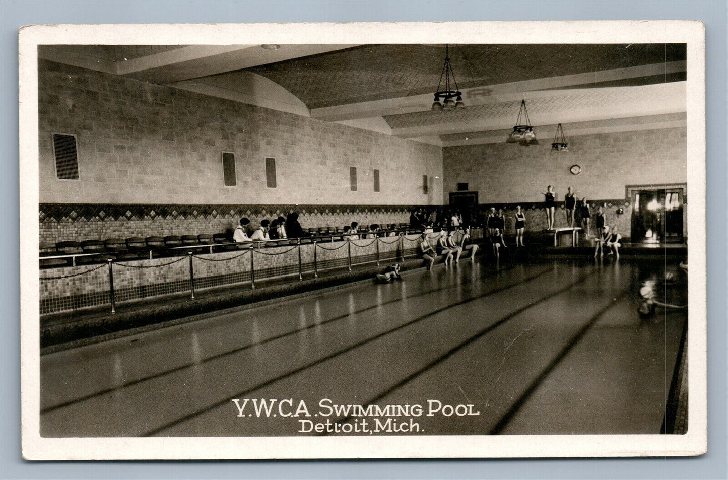 DETROIT MI YWCA SWIMMING POOL VINTAGE REAL PHOTO POSTCARD RPPC