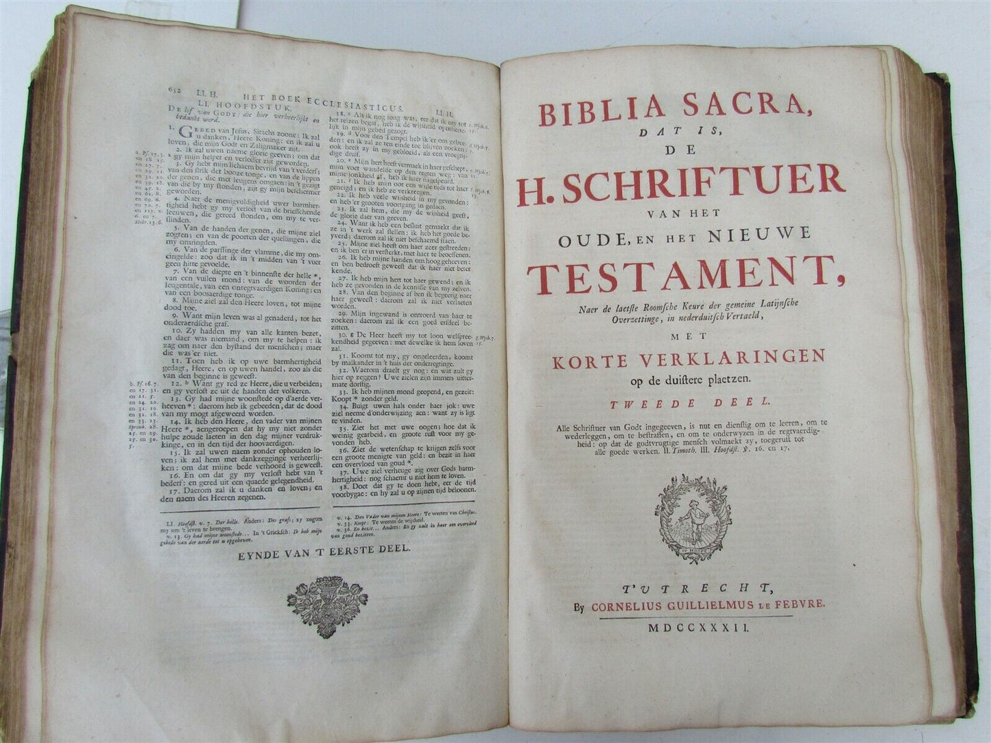 1732 BIBLE BIBLIA NEERLANDICA antique OLD & NEW TESTAMENT NETHERLANDS DUTCH