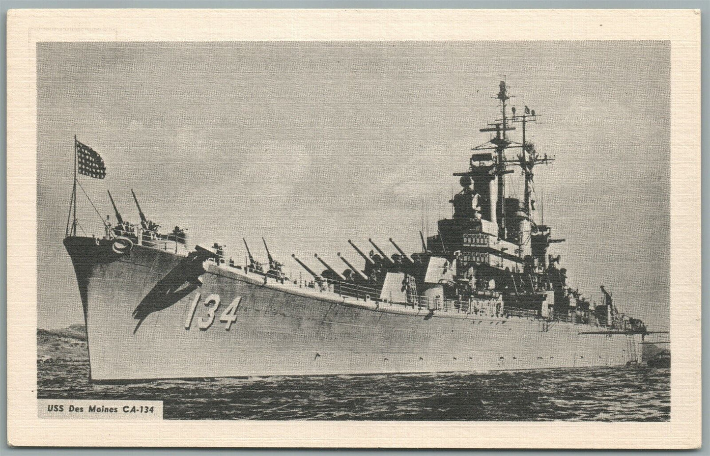 MILITARY SHIP USS DES MOINES ANTIQUE POSTCARD