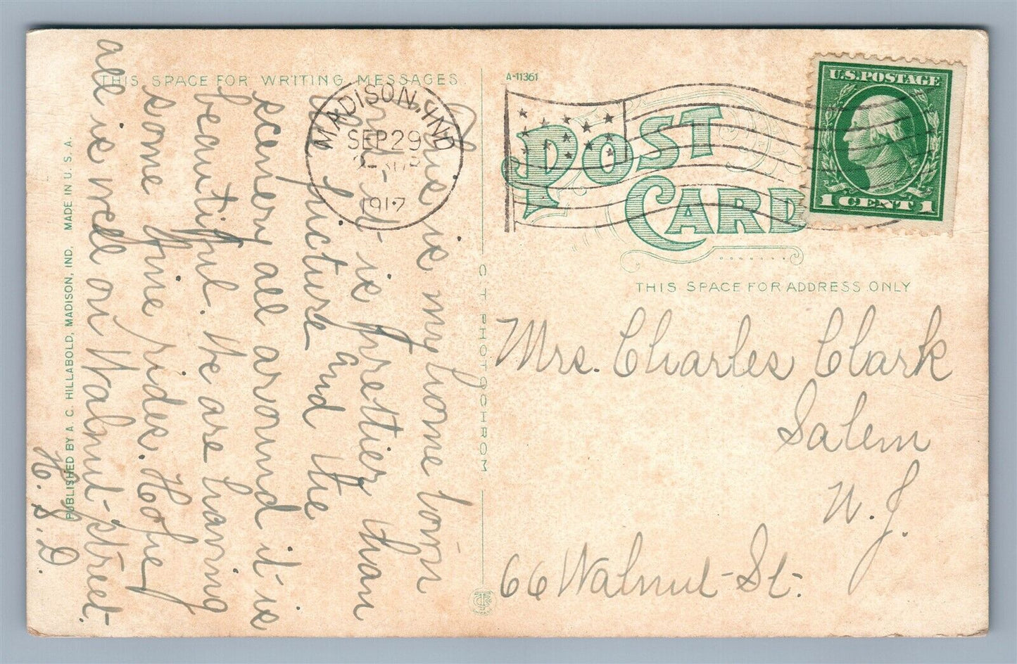 MADISON IND 1917 ANTIQUE POSTCARD