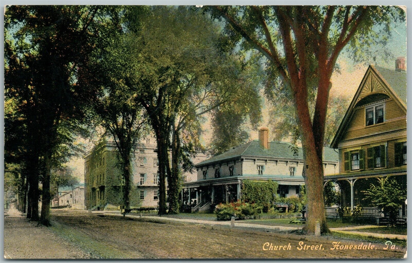 HONESDALE PA CHURCH STREET 1911 ANTIQUE POSTCARD