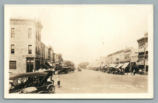 AUGUSTA KS STATE STREET AUTOMOBILES CARS ANTIQUE REAL PHOTO POSTCARD RPPC