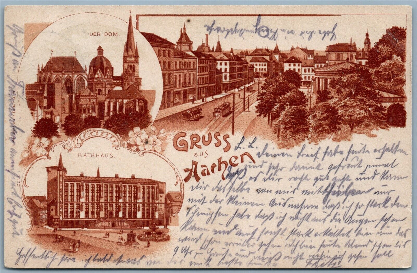 GRUSS AUS AACHEN GERMANY UNDIVIDED 1902 ANTIQUE POSTCARD