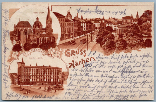 GRUSS AUS AACHEN GERMANY UNDIVIDED 1902 ANTIQUE POSTCARD