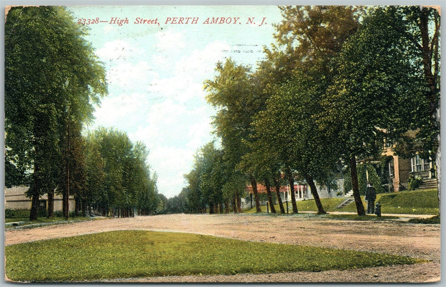PERTH AMBOY NJ HIGH STREET 1908 ANTIQUE POSTCARD