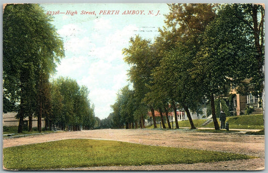 PERTH AMBOY NJ HIGH STREET 1908 ANTIQUE POSTCARD