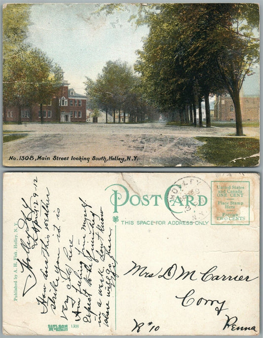 HOLLEY N.Y. MAIN STREET 1918 ANTIQUE POSTCARD