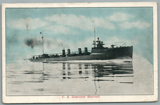 MILITARY SHIP US DESTROYER STARRATT ANTIQUE POSTCARD