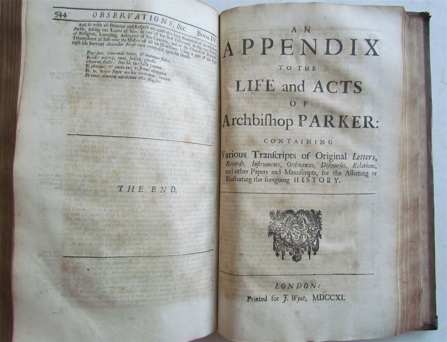 1711 Life and Acts of Matthew Parker by Strype antique FOLIO in ENGLISH