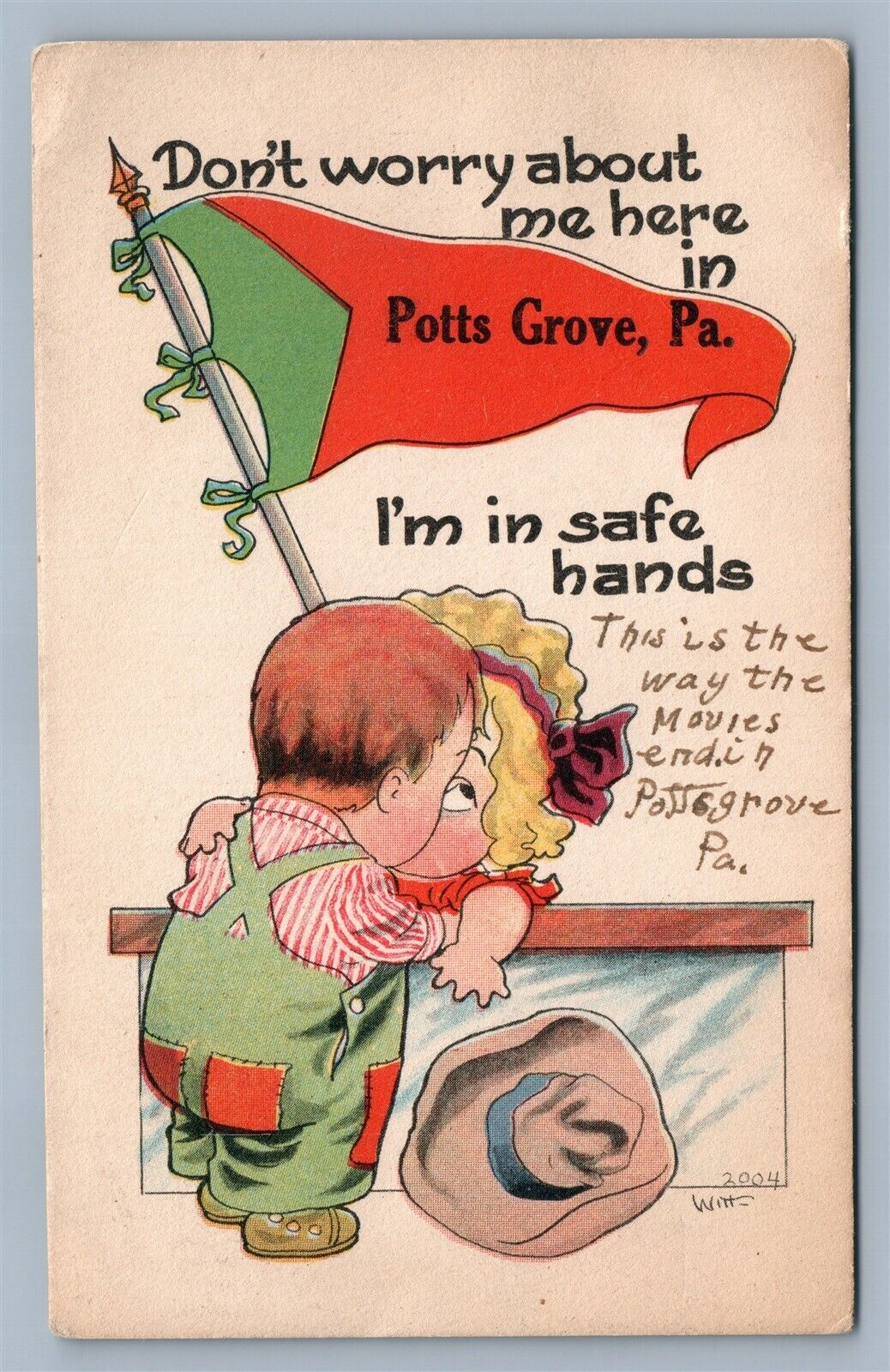 POTTS GROVE PA GREETINGS ANTIQUE POSTCARD