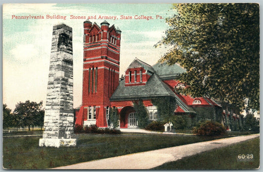STATE COLLEGE PA PENNSYLVANIA BUILDING STONES & ARMORY ANTIQUE POSTCARD