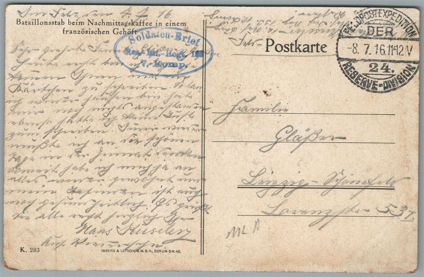 WWI ERA 1916 ANTIQUE GERMAN POSTCARD RED CROSS OFFICERS feldpostexpedition