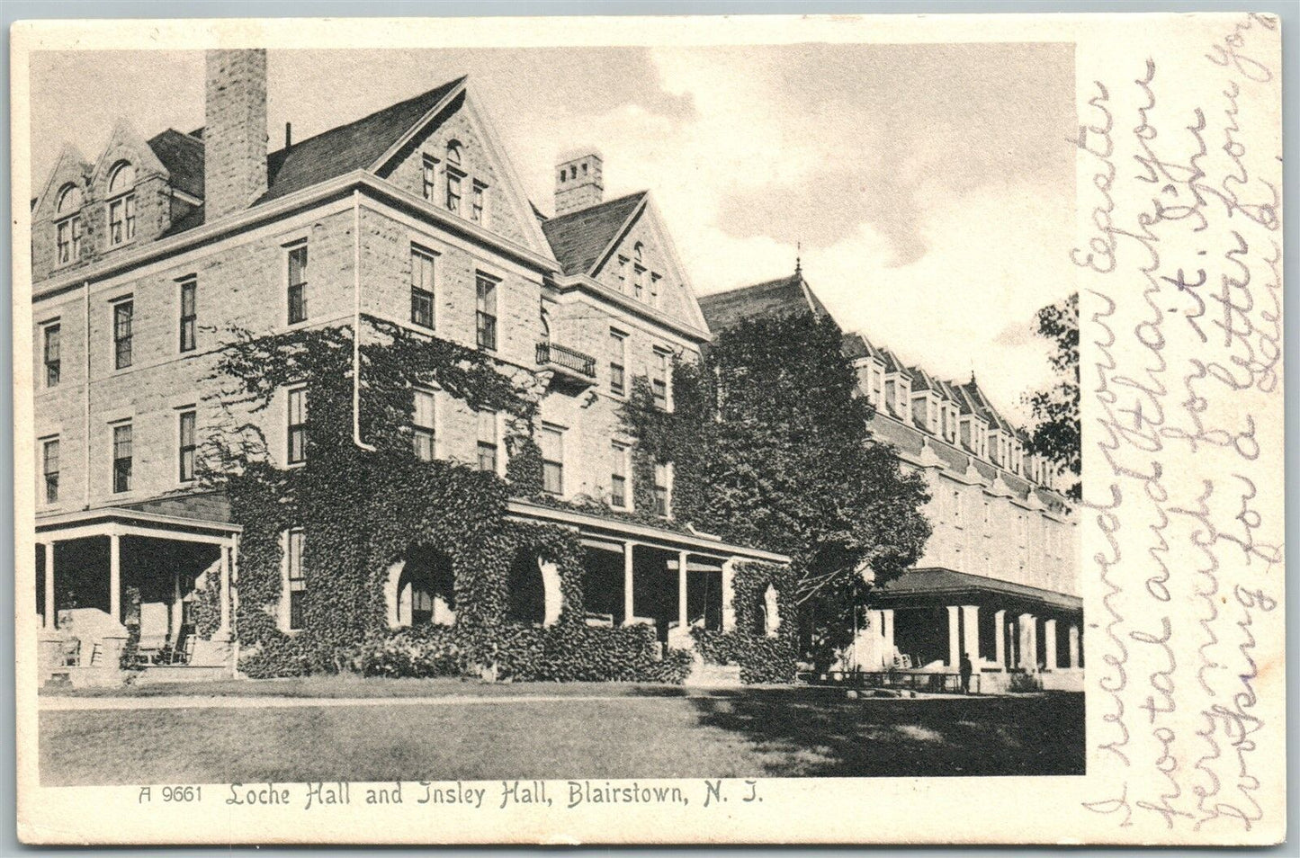 BLAIRSTOWN NJ LOCKE HALL & INSLEY HALL UNDIVIDED 1906 ANTIQUE POSTCARD