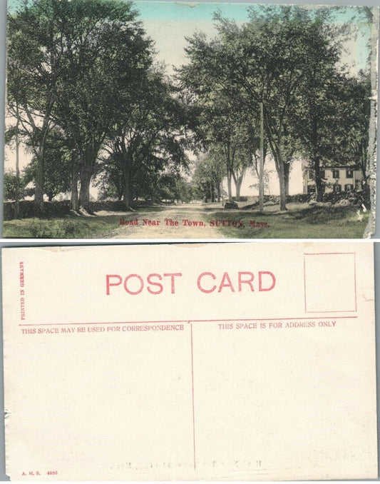 ROAD NEAR THE TOWN SUTTON MA ANTIQUE POSTCARD
