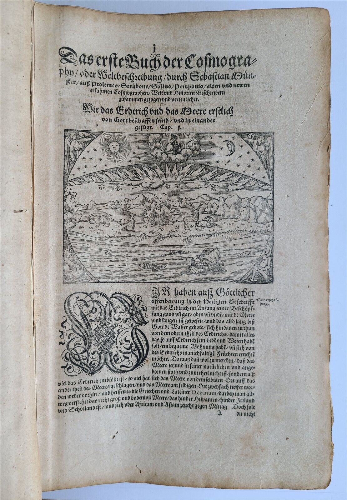 1598 COSMOGRAPHY by Sebastian Munster antique ILLUSTRATED original binding RARE