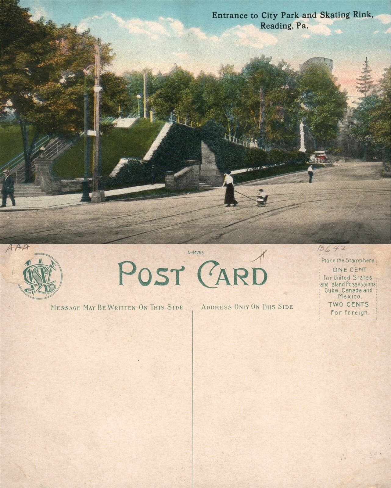 READING PA CITY PARK & SKATING RINK ANTIQUE POSTCARD