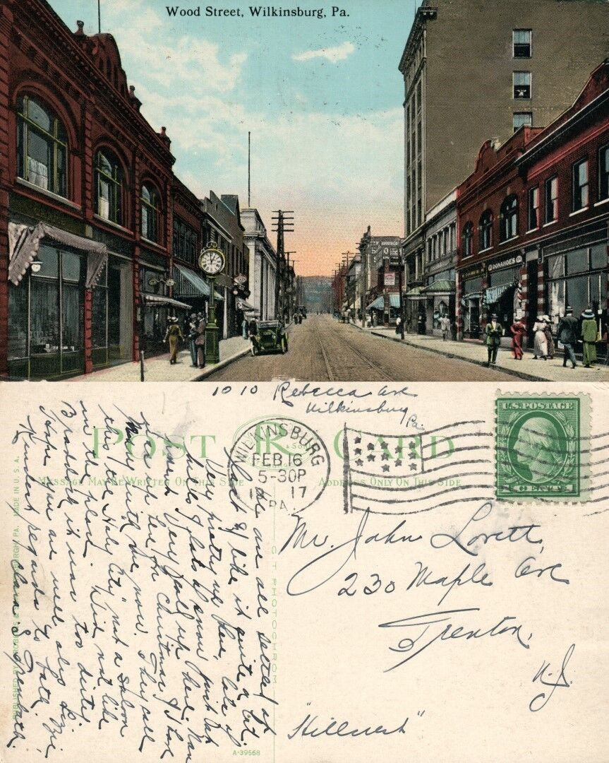 WILKINSBURG PA WOOD STREET 1917 ANTIQUE POSTCARD