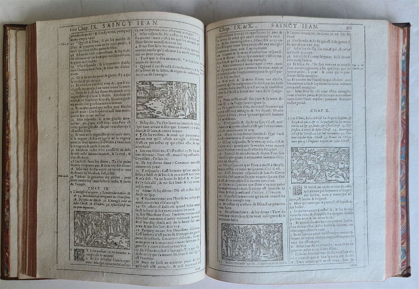 1620 BIBLE in FRENCH ANTIQUE ILLUSTRATED w/ 215 WOODCUTS !