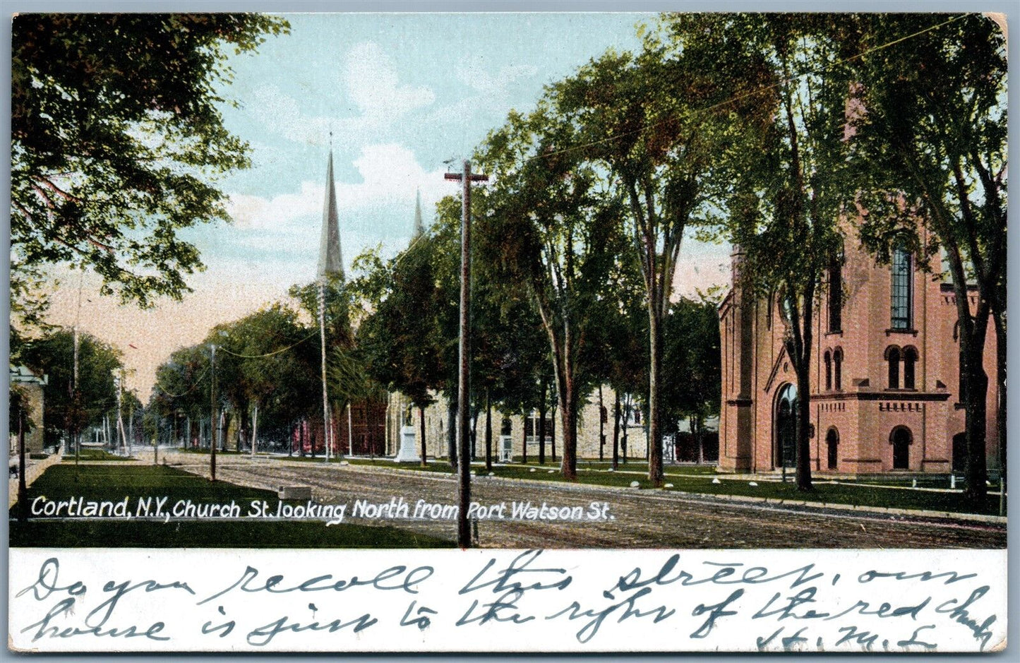 CORTLAND NY CHURCH STREET 1907 UNDIVIDED ANTIQUE POSTCARD
