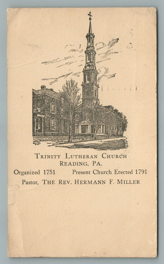READING PA TRINITY CHURCH VINTAGE POSTCARD US SAVING BONDS STAMP