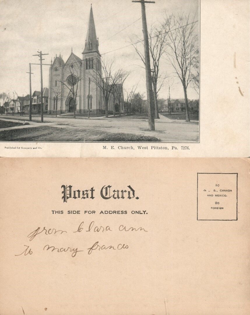WEST PITTSTON PA M.E.CHURCH UNDIVIDED ANTIQUE POSTCARD