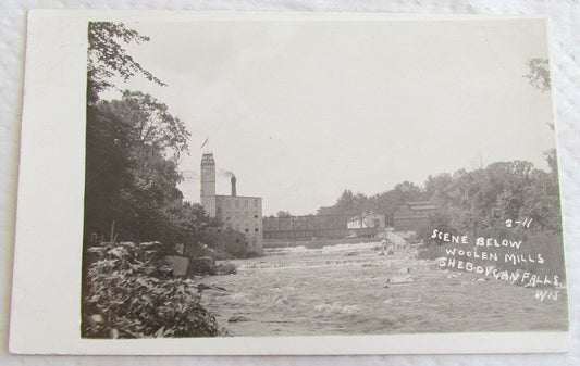 RPPC SCENE BELOW WOOLEN MILLS SHEBOYGAN FALLS WI VINTAGE REAL PHOTO POSTCARD