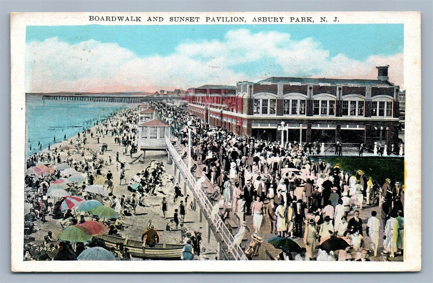 ASBURY PARK NJ BOARDWALK & SUNSET PAVILION ANTIQUE POSTCARD